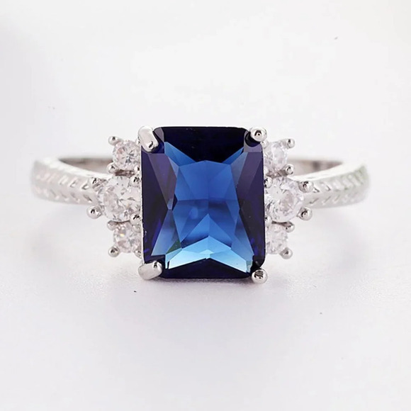 🎁  Radiant Royal Blue Pure Gemstone Zircon Trendy Rings for Women, EVGG1207 - Picture 3 of 3
